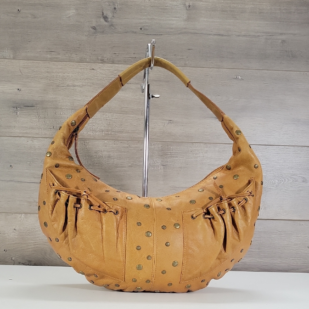 Chi by Falchi Tan Studded Leather Hobo Bag - Women's Shoulder Bag